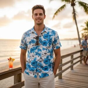 🌺 XIOS New York Hawaiian Shirt | Men’s Size M | Blue Floral |